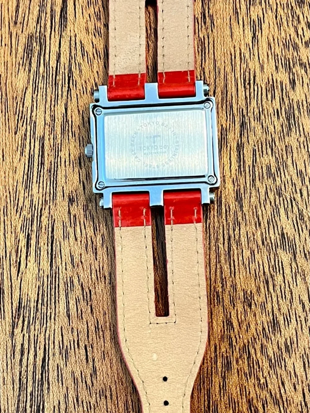 TOKYObay Tram Collection Y2K Red Patent Leather Cuff Watch